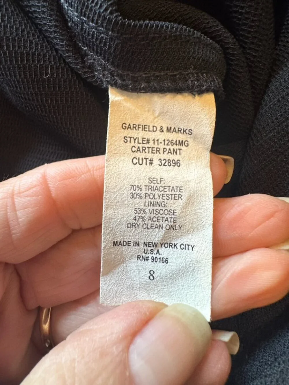Garfield Marks black pants women's, Size 8 (WPGM1)